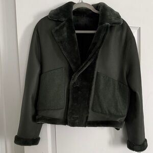 Dark Green reversible Mink Fur / lamb skin bomber Jacket